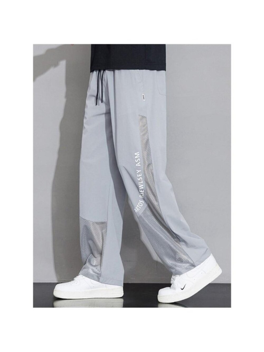 Men's Plus Size Drawstring Wide Leg Mesh Panel Pants - Picture 2 of 6